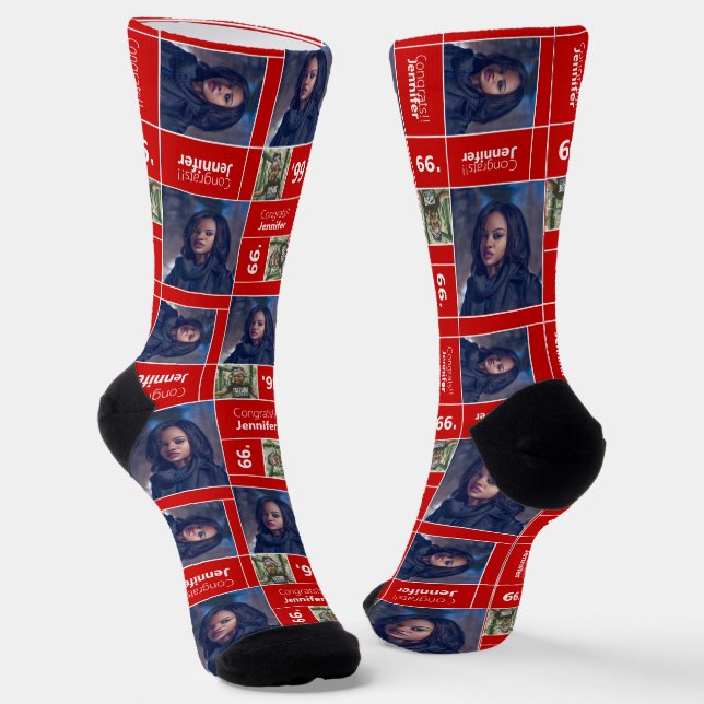 Red Square Photo Graduation Class Year Socks (Angled)