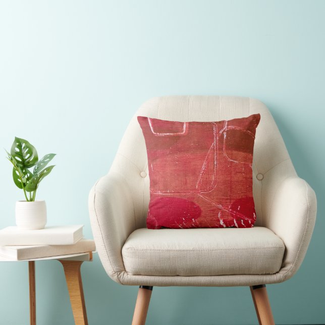 Red Squares Retro Modern, A Gel Print Abstract Throw Pillow (Chair)