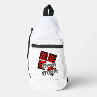 Red Squares with Beams and Gray Ovals Text Sling Bag