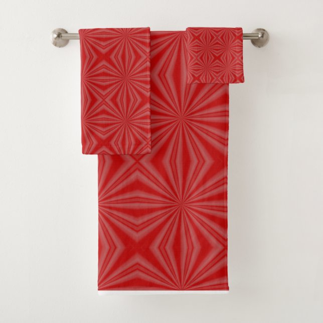 Red Squiggly Squares Fractal Bath Towel Set (Insitu)