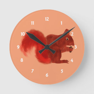 Red Squirrel Cute Woodland Animal Round Clock