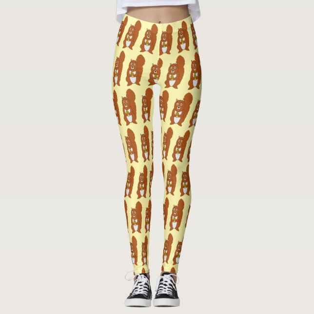 Red Squirrel Design You Choose Background Colour Leggings (Front)