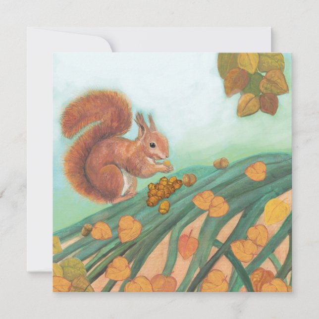 Red Squirrel Eating Hazelnuts Illustration Card (Front)