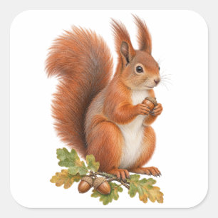 Red Squirrel for an Autumn Nature Journal Square Sticker