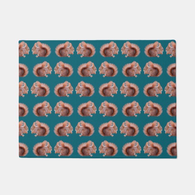 Red Squirrel Frenzy Door Mat (Front)
