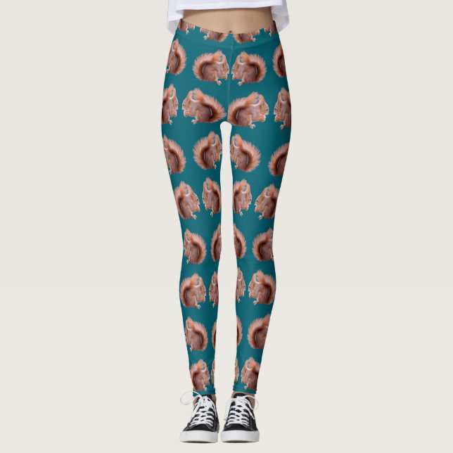 Red Squirrel Frenzy Leggings (Front)