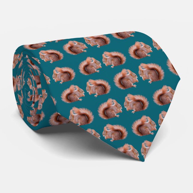 Red Squirrel Frenzy Tie (Rolled)