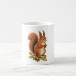 Red Squirrel Holding an Acorn among Oak Leaves Coffee Mug