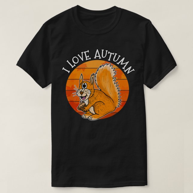 Red Squirrel, I Love Autumn, Wildlife Lover, Fall  T-Shirt (Design Front)