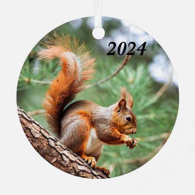 Red Squirrel in a Tree Metal Ornament (Back)