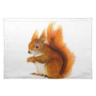 Red Squirrel Painted in Watercolor Wildlife Art Placemat