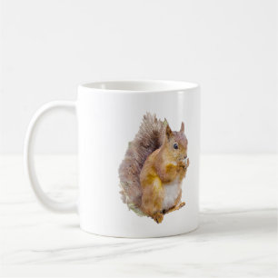 Red squirrel watercolor painting coffee mug