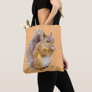 Red squirrel watercolor painting tote bag