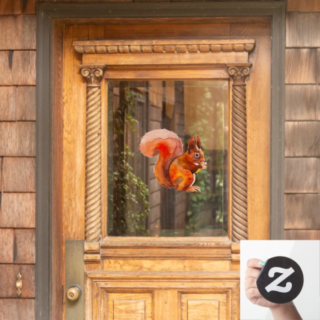 Red Squirrel With Acorn Home Decor Window Cling (Home Door)