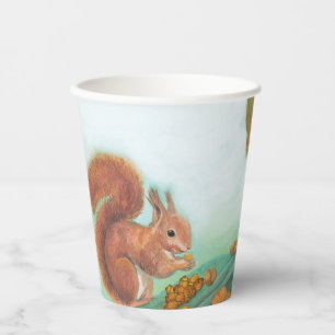 Red Squirrels Eating Hazelnuts Illustration Paper Cups