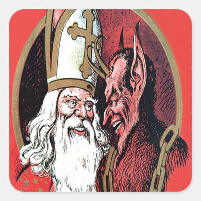 Red St Nicholas Krampus Square Sticker (Front)
