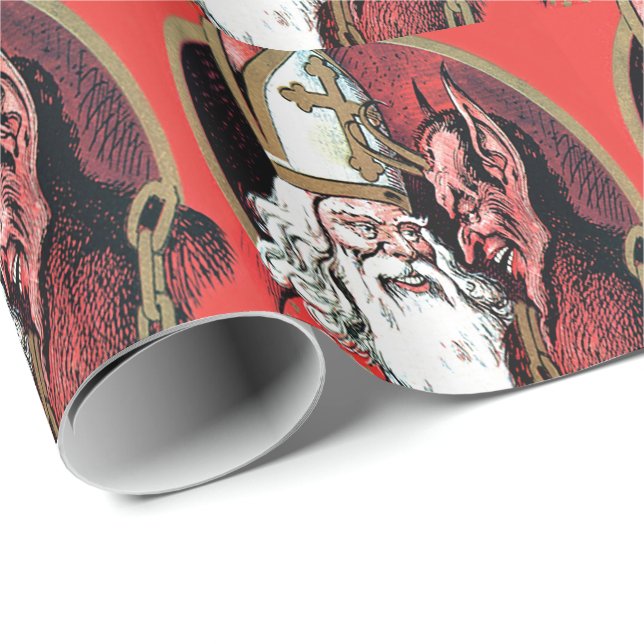 Red St Nicholas Krampus Wrapping Paper (Roll Corner)