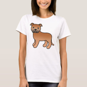 Red Staffordshire Bull Terrier Cartoon Dog T-Shirt