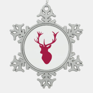 Red Stag Head Christmas or Stag Party Snowflake Pewter Christmas Ornament