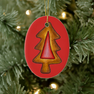 Red Stained Glass Christmas Tree Cookie Ceramic Ornament