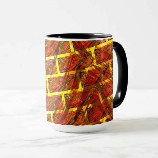Red stained, graze, golden grating or brick effect mug (Front Right)