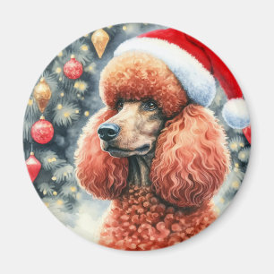 Red Standard Poodle Watercolor Christmas Magnet