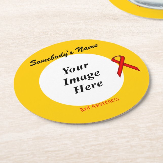 Red Standard Ribbon Template by Kenneth Yoncich Round Paper Coaster (Angled)