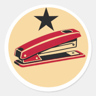 red stapler come and take it classic round sticker