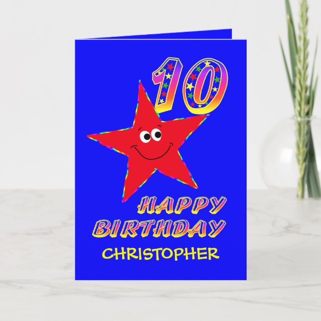 Red Star 10th Birthday Custom Name Card (Front)