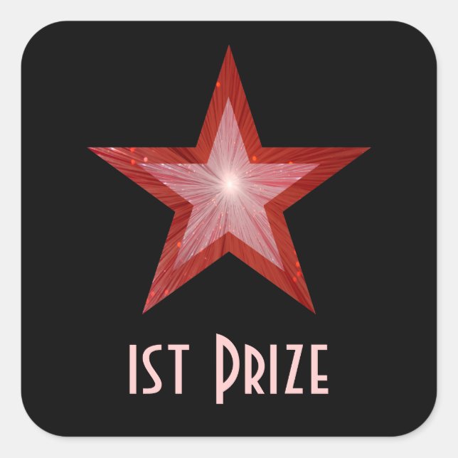Red Star '1st Prize' square sticker black (Front)