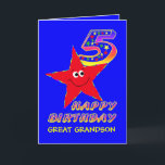 Red Star 5th Birthday Great Grandson Card<br><div class="desc">Cute little red star in blue sky carrying a star filled birthday number will bring a smile to a 5 year old and tickle their fancy. Add the child's name to the front to personalize this birthday greeting card. It will be a treasured keepsake for their special 5th Birthday. Original...</div>