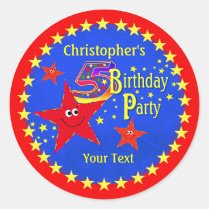 Red Star 5th Birthday Party Round Sticker