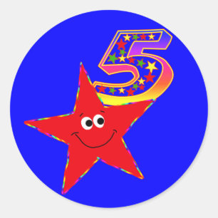 Red Star 5th Birthday Party Stickers