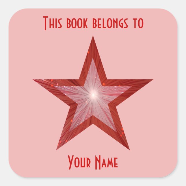 Red Star bookplate sticker pale pink (Front)