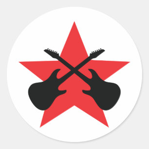 Red Star crossed guitars Classic Round Sticker