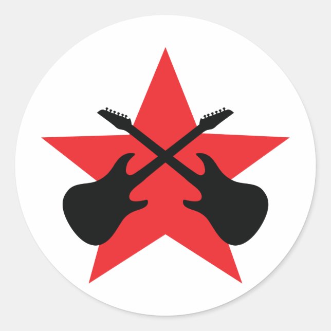 Red Star crossed guitars Classic Round Sticker (Front)