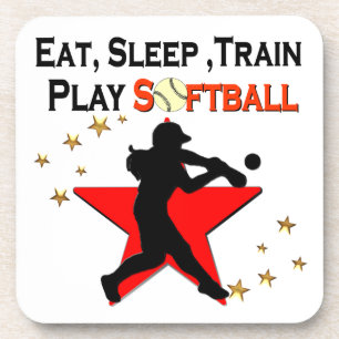 RED STAR EAT, SLEEP, TRAIN SOFTBALL DESIGN COASTER
