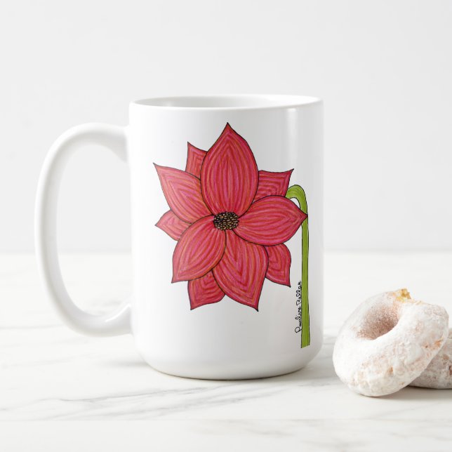 Red Star Flower Coffee Mug (With Donut)
