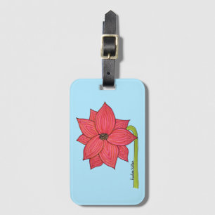 Red Star Flower with Blue background Luggage Tag