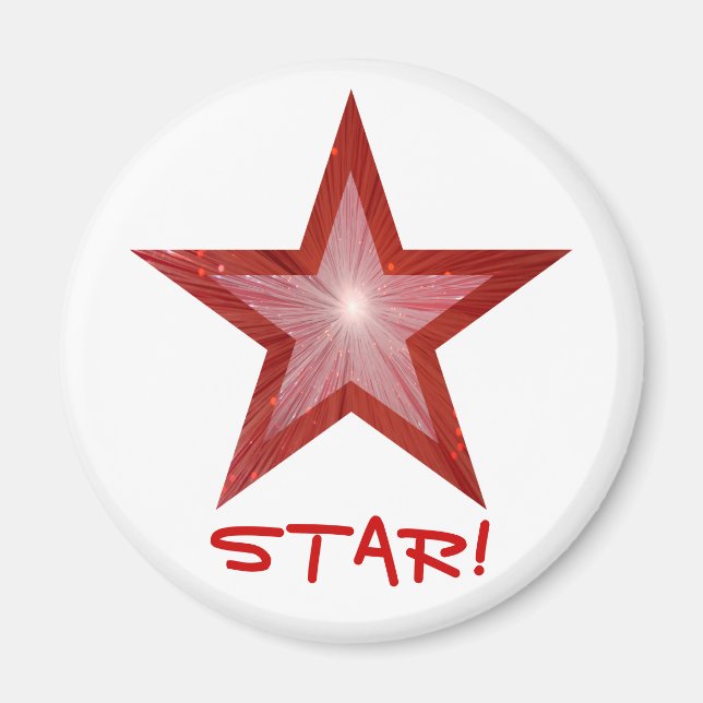 Red Star fridge 'STAR!' magnet round white (Front)