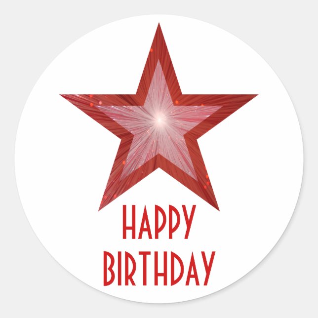 Red Star 'Happy Birthday' round sticker white (Front)