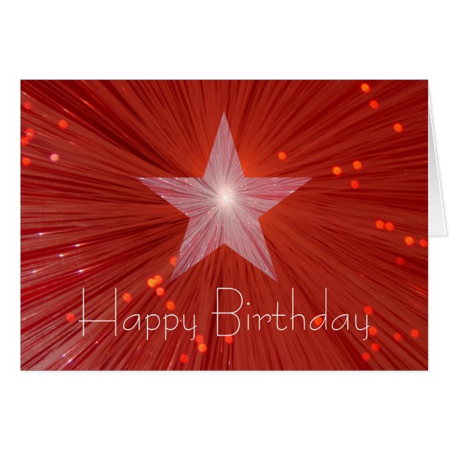 Red Star 'Happy Birthday' text greetings card (Front Horizontal)
