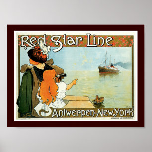 Red Star Line Woman with Girl Ad Poster