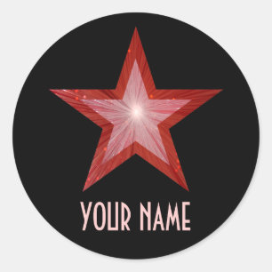 Red Star 'Name' round sticker black