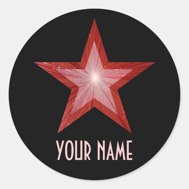 Red Star 'Name' round sticker black (Front)