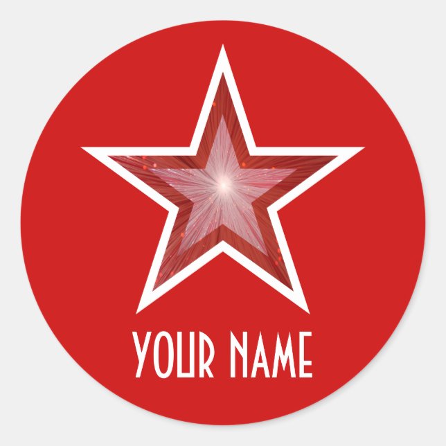 Red Star 'Name' round sticker red (Front)