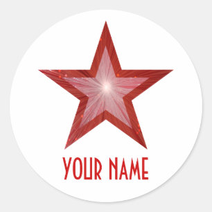 Red Star 'Name' round sticker white