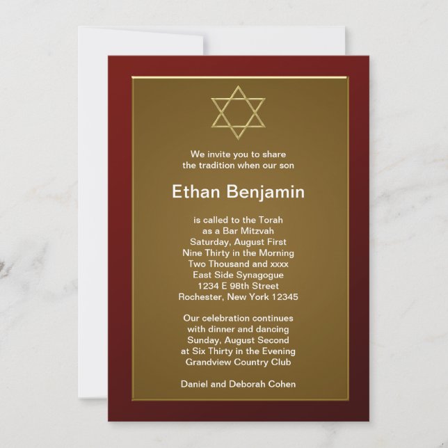 Red Star of David Bar Mitzvah Invitation (Front)