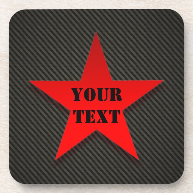 Red Star on Black Carbon Fibre Coaster (Front)