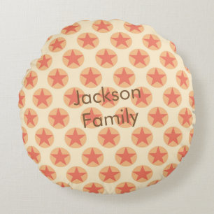 Red Star Pattern with Family Name by storeman Round Pillow